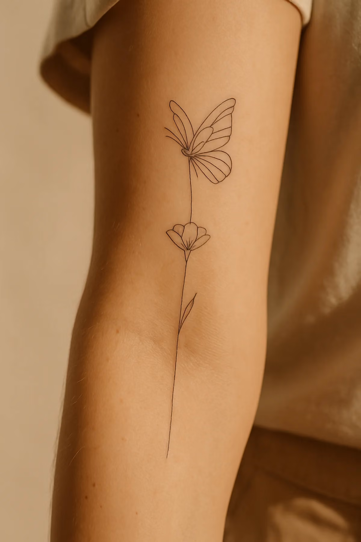 Stiel, der von einer Blüte nach oben zum Falter führt