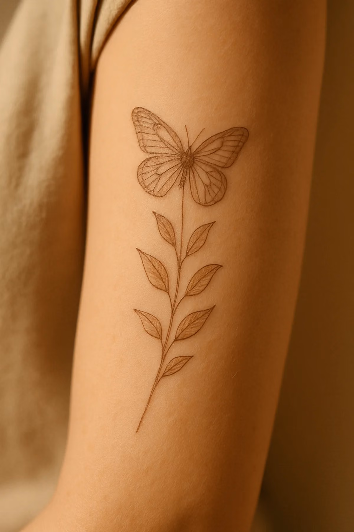 Falter und Pflanzenstiel wie eine botanische Zeichnung